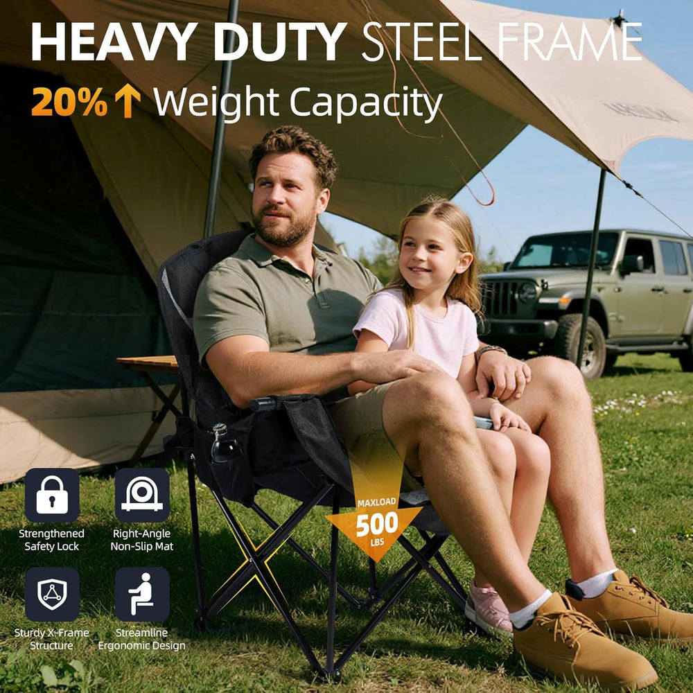 Oversized Camping Chairs for Adults - Heavy Duty Padded Outdoor Folding Lawn ...
