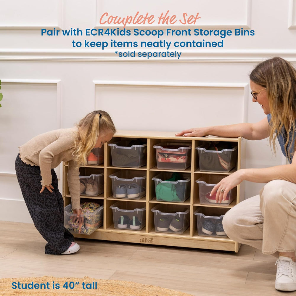 ECR4Kids 12 Cubby Mobile Tray Storage Cabinet, 3x4, Classroom Furniture, Natu...