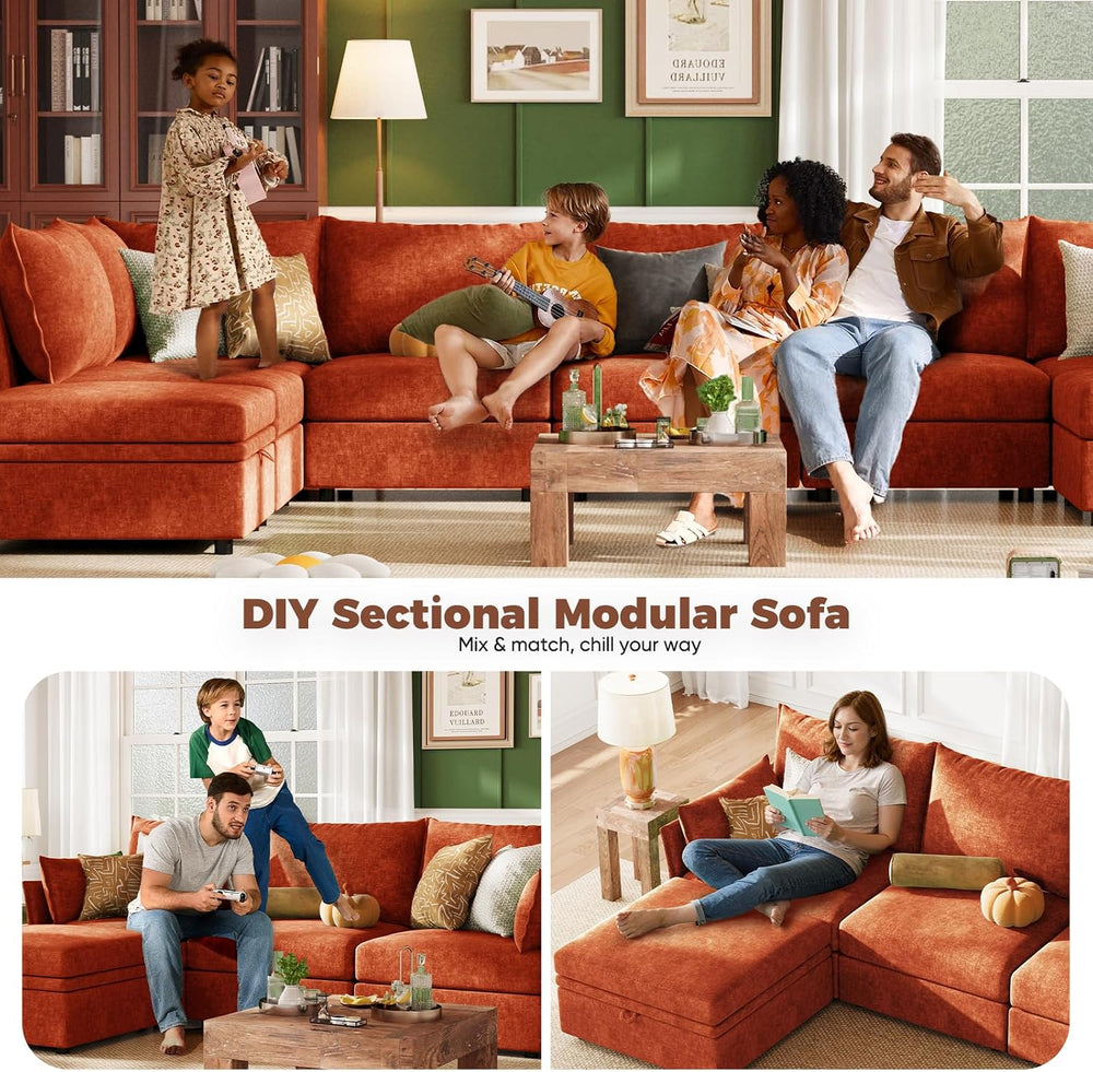ABCASA L-Shaped 4-Seater Modular Sectional Sofa with Movable Storage Ottoman,...