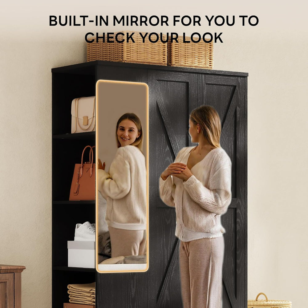LIKIMIO Armoire Wardrobe Closet 70 Inches, Large Storage with Mirror, 2 Doors...