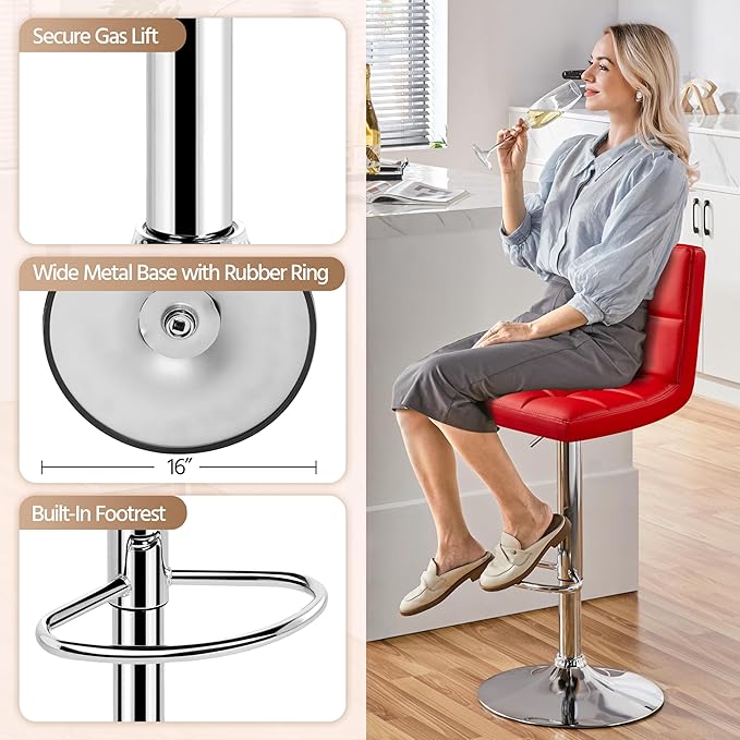Yaheetech Bar Stools Set of 2, Adjustable PU Leather Swivel Barstools, Modern...