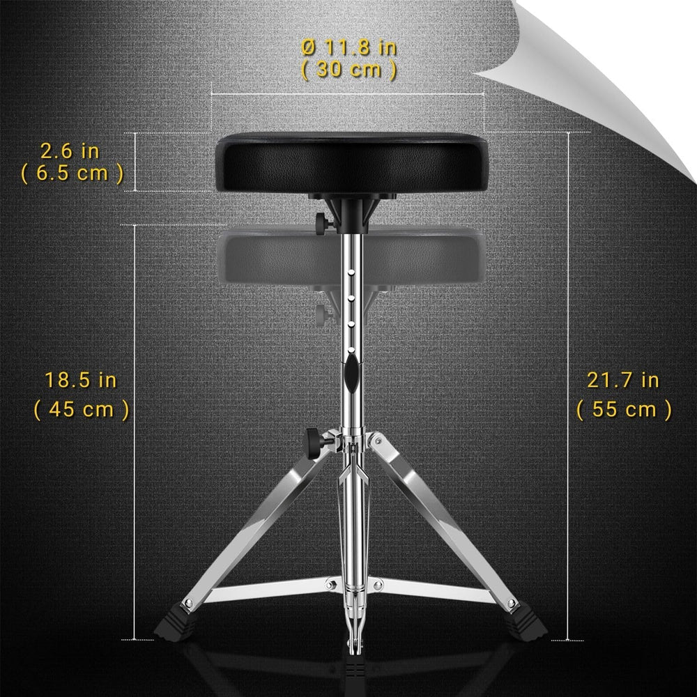 Flexzion Drum Throne, Adjustable Padded Drum Stool, 12-Inch Seat, Black