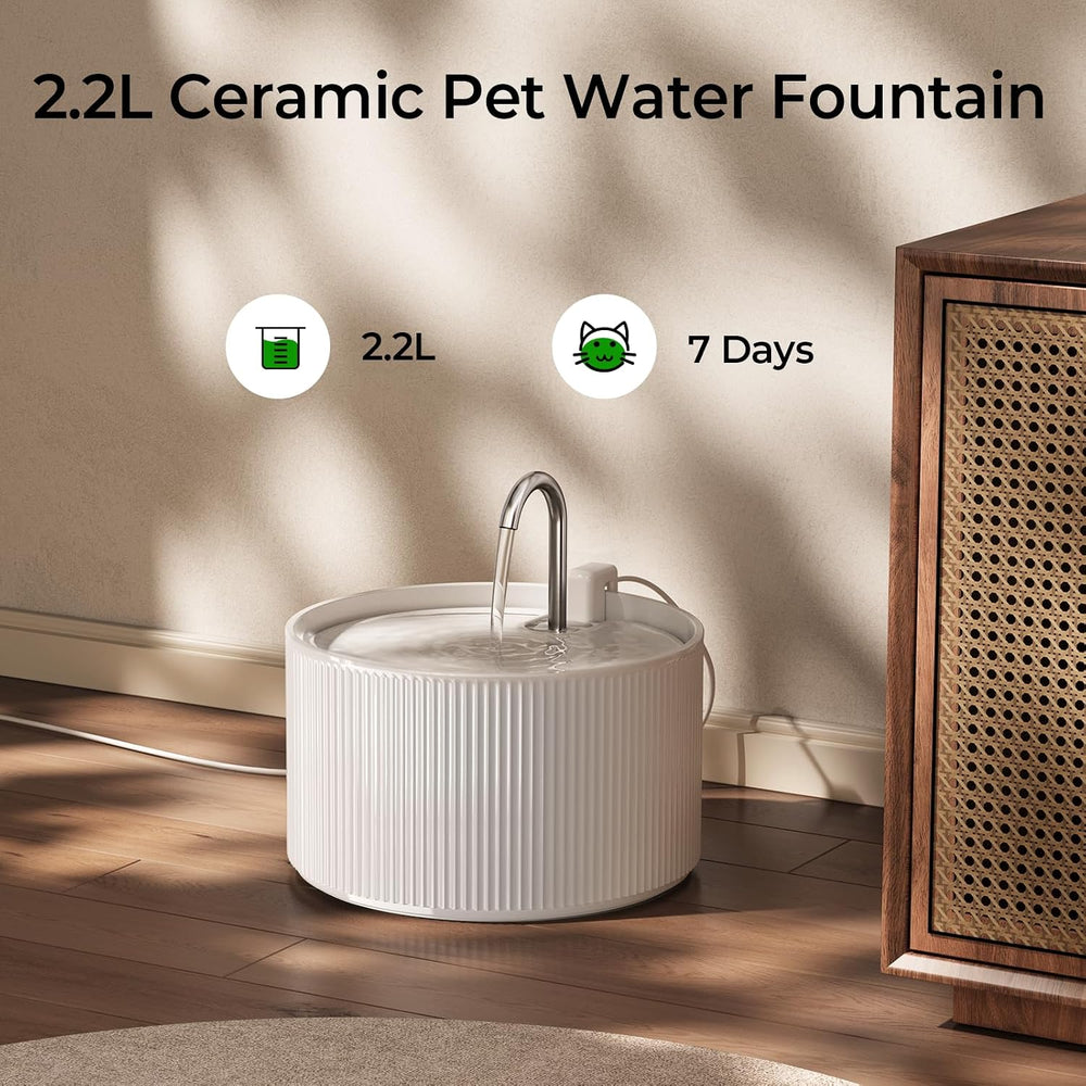 Voluas 2.2L Ceramic Cat Water Fountain, Pet Drinking Fountain with 1 Filter