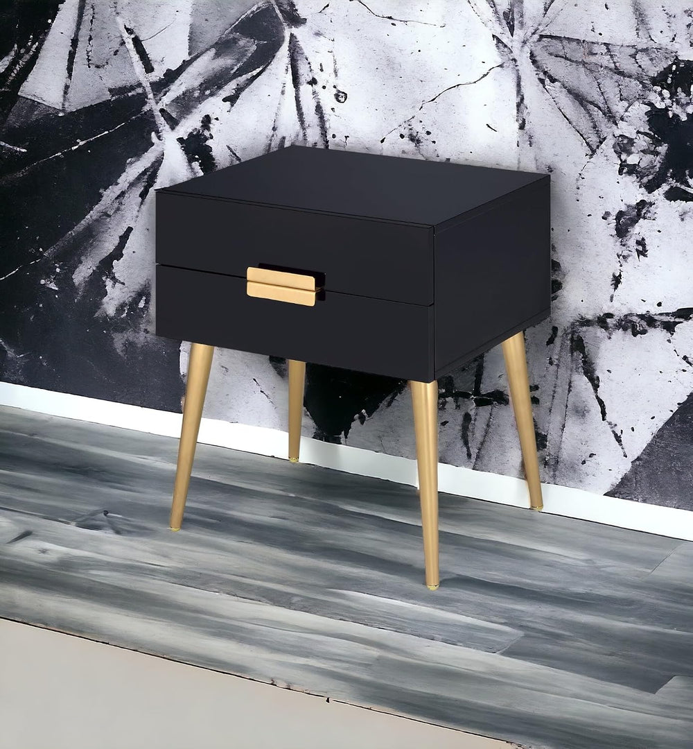 Penau Black and Gold End Table, Rectangular High Gloss Engineered Wood Top, M...