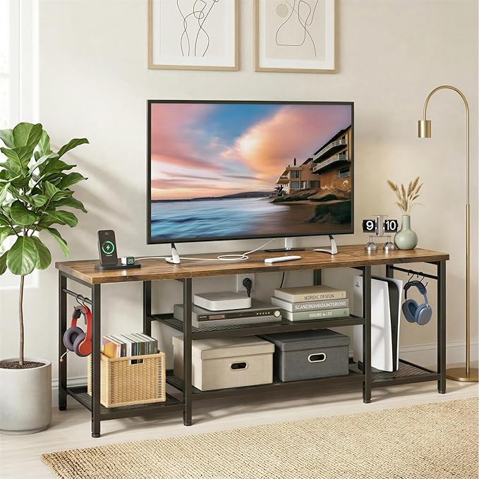 YGEOMER TV Stand for Up to 65 Inch TVs, Entertainment Center with Power Outle...