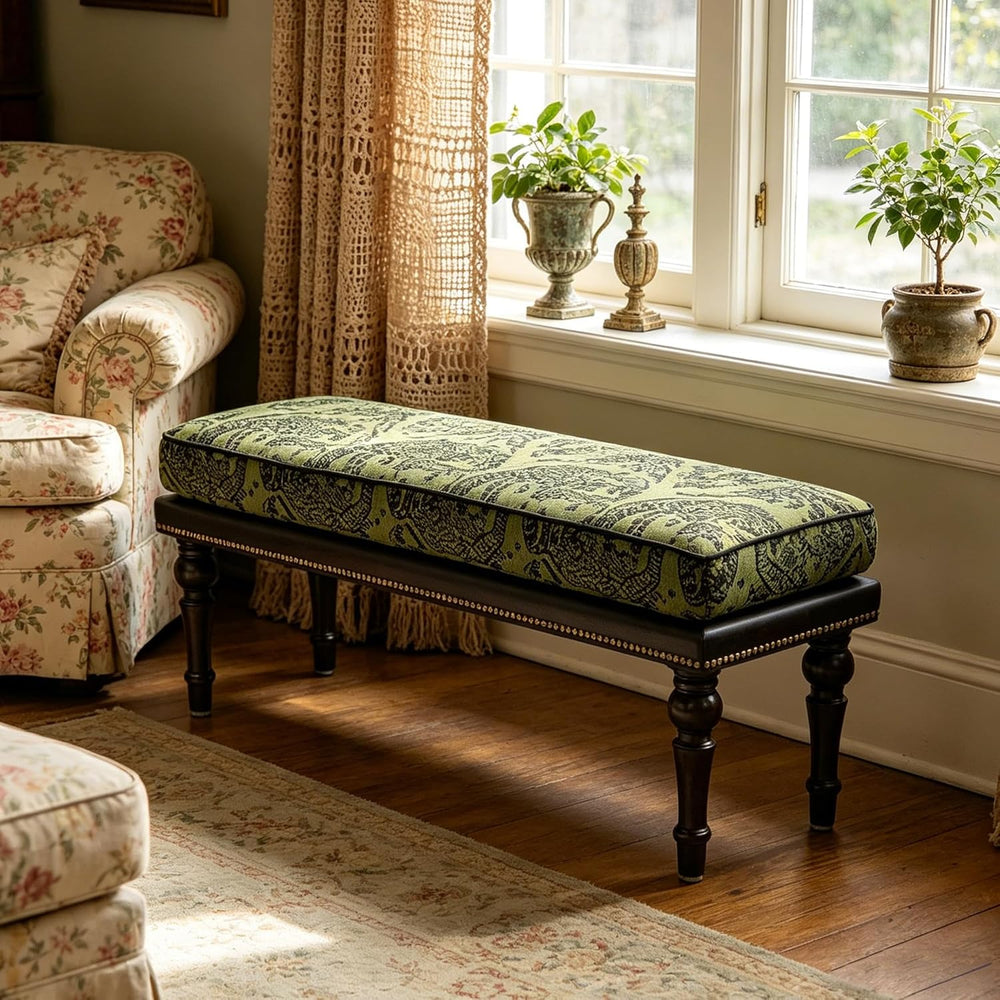 Forteek 47" Upholstered Bed End Bench for Bedroom, Vintage Bed Bench | V...