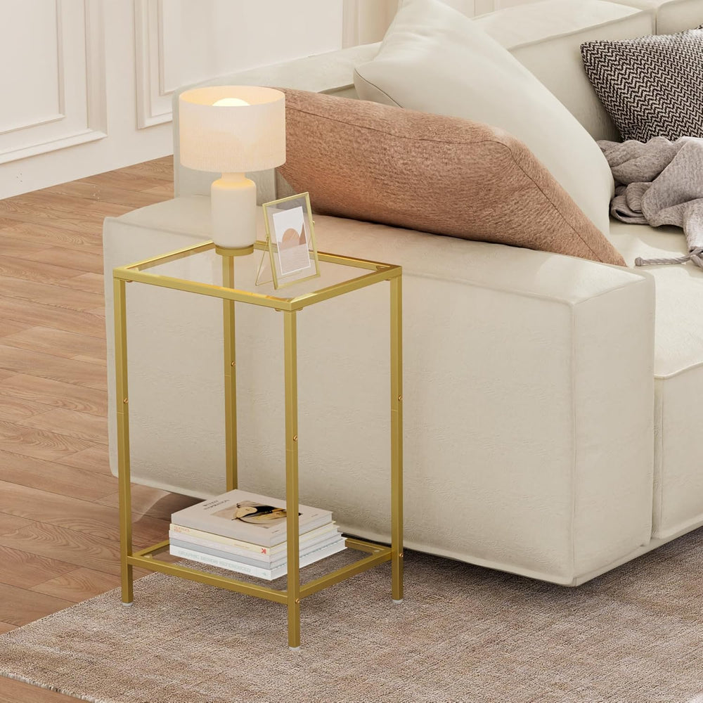 HOMSHO Side Tables Set of 2, End Tables with Tempered Glass, 2-Tier Nightstan...