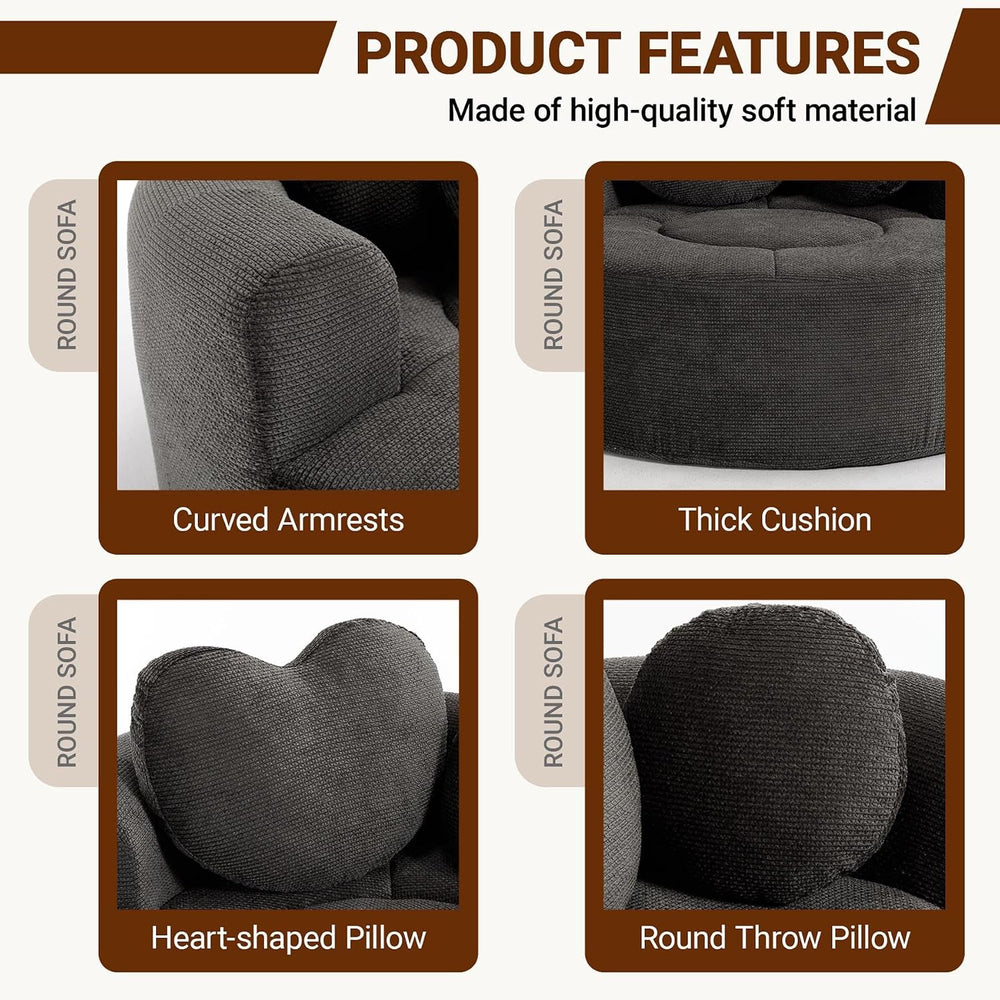 (New) Round Floor Chair Lounger Indoor, Circle Couch With 2 Pillows for Livin...