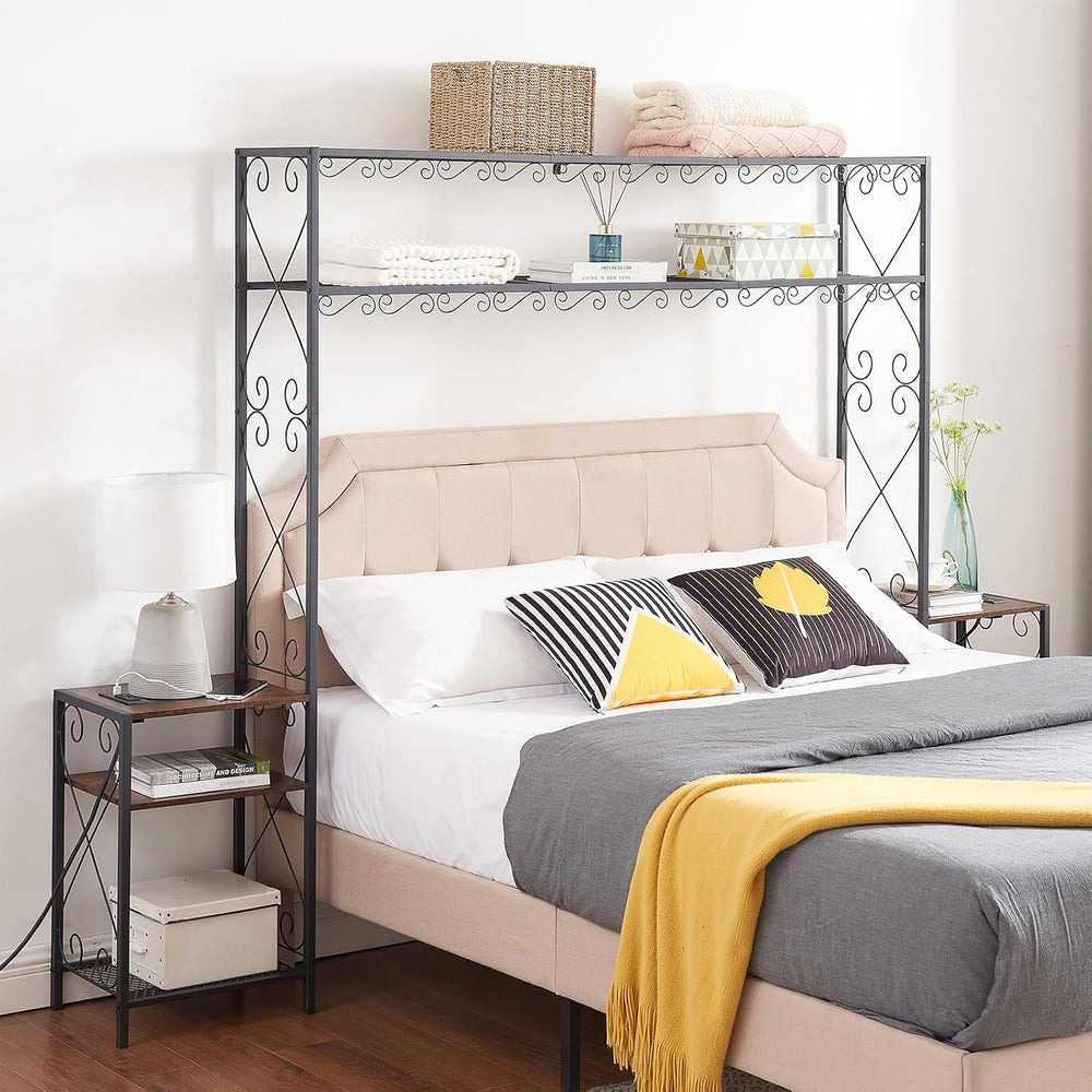 Queen Size Headboard with Charging Station, Outlets, Shelves, and Storage - B...