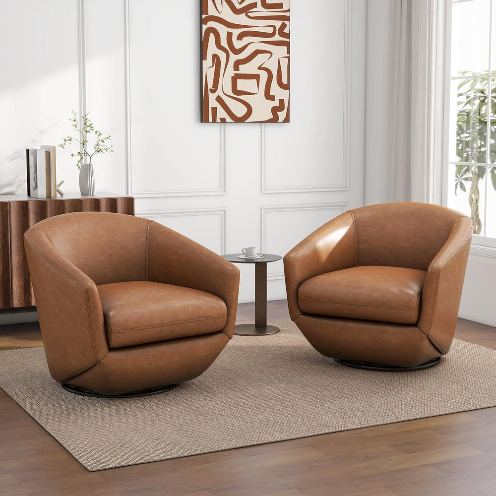 360° Swivel Barrel Accent Chair, PU Leather Upholstered Club Armchair for Liv...