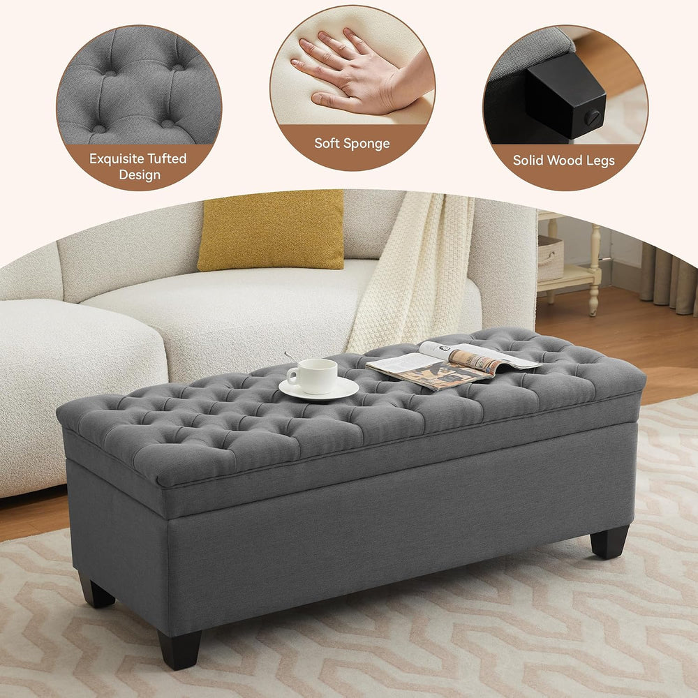 WUTUTUEE 51" Fabric Storage Ottoman Bench, Upholstered Rectangle End of ...