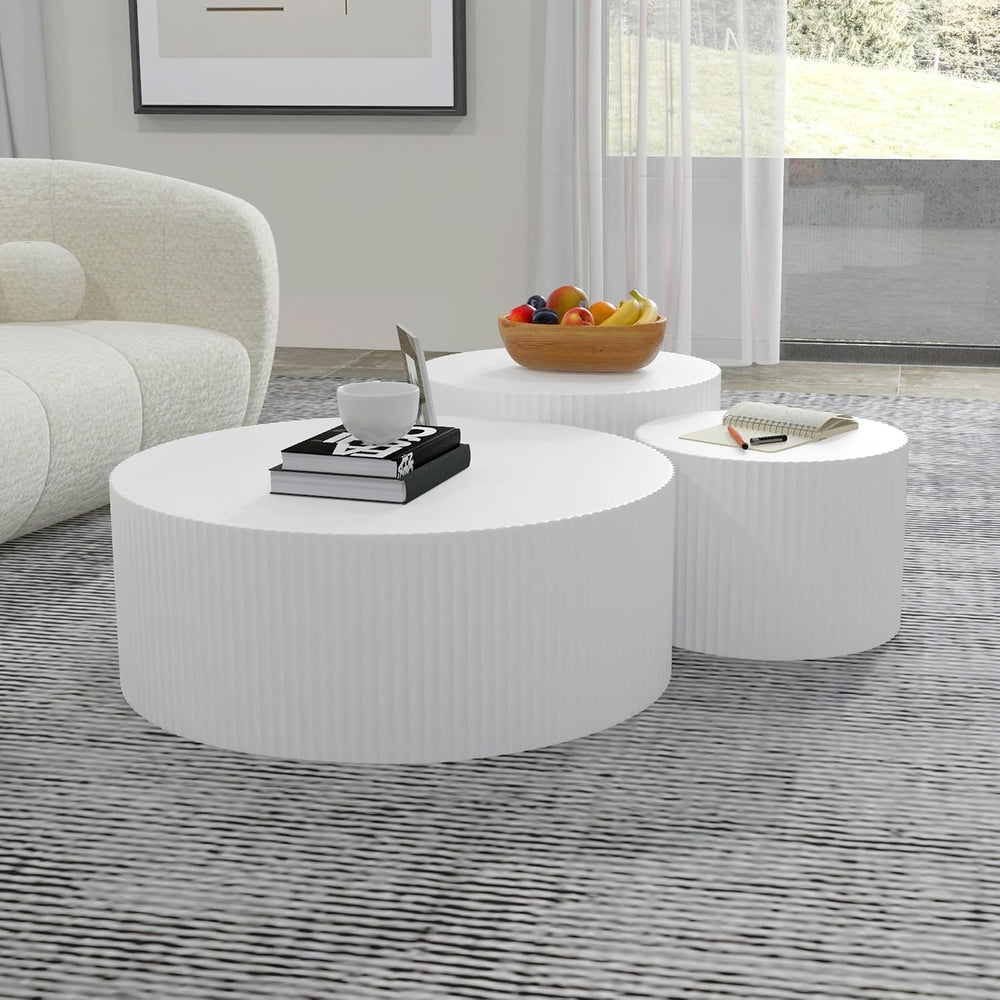 JUSTONE White Round Coffee Table Set Side Table End Table for Living Room, Dr...