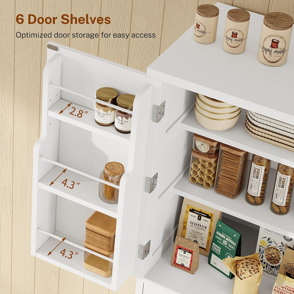 TEENFON Farmhouse Pantry Cabinet, 66.9″H Tall Kitchen Storage Cabinet with Ba...