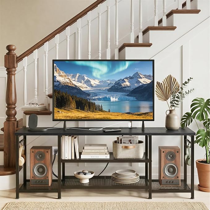 YGEOMER TV Stand for Up to 65 Inch TVs, Entertainment Center with Power Outle...