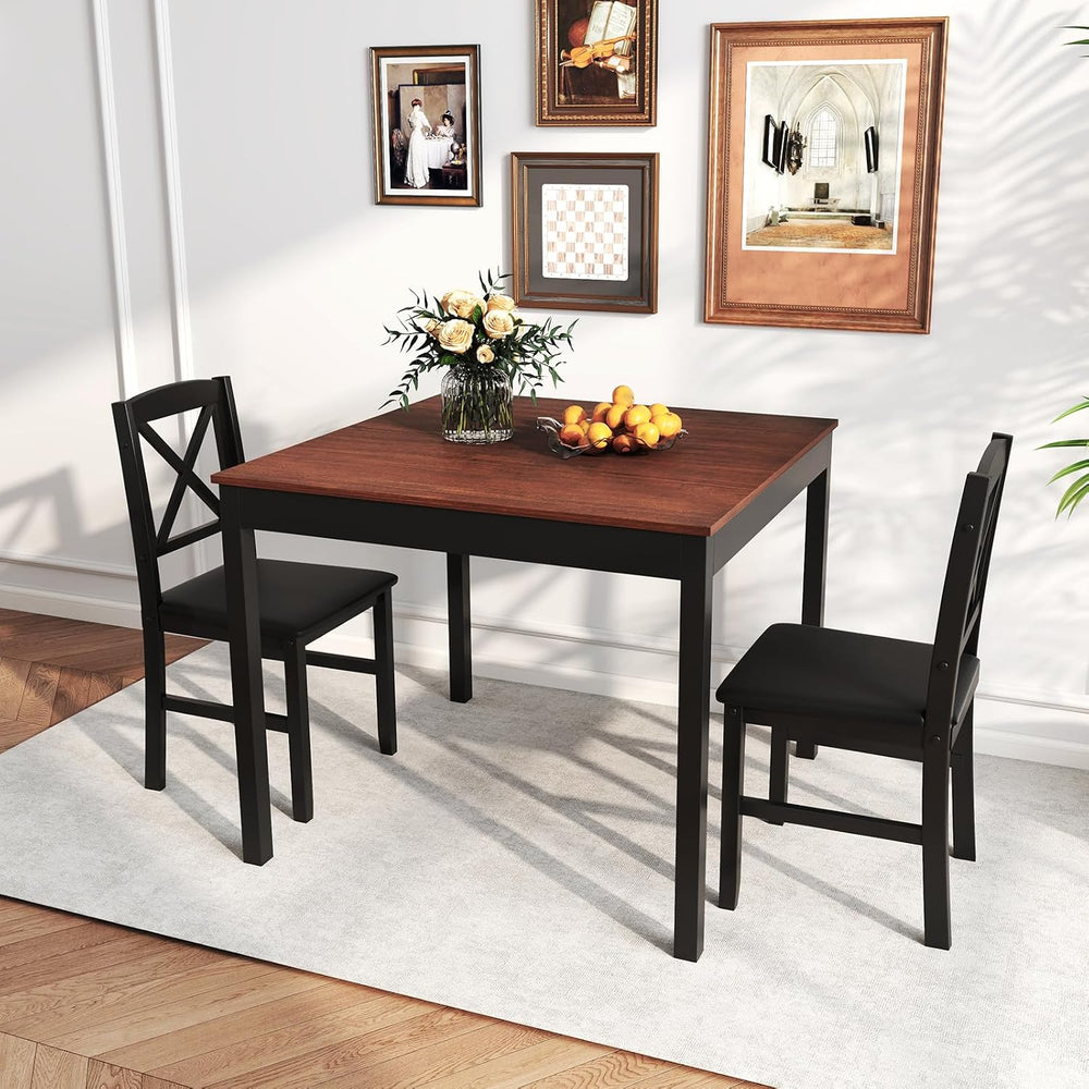 GOFLAME 3-Piece Dining Table Set for 2, Wooden Square Kitchen Table with 2 Up...