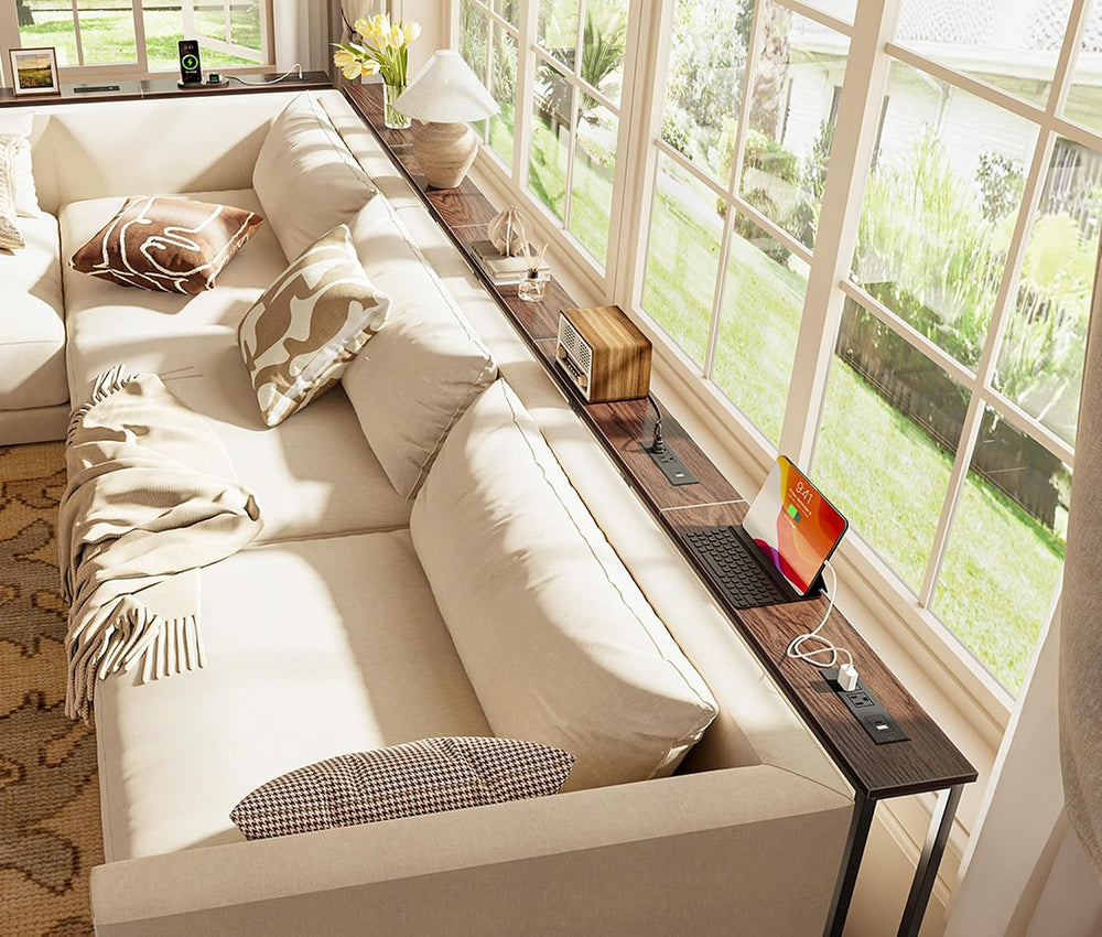 Huuger 118 Inch Sofa Table with Power Outlets, Skinny Behind Couch Table | 5....