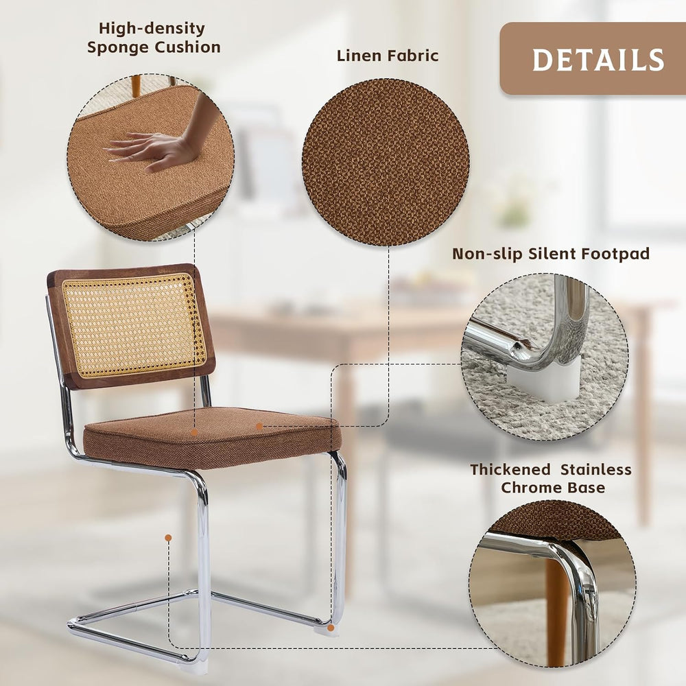 Rattan Dining Chairs Set of 6,Upholstered Mid-Century Modern Dining Room Chai...