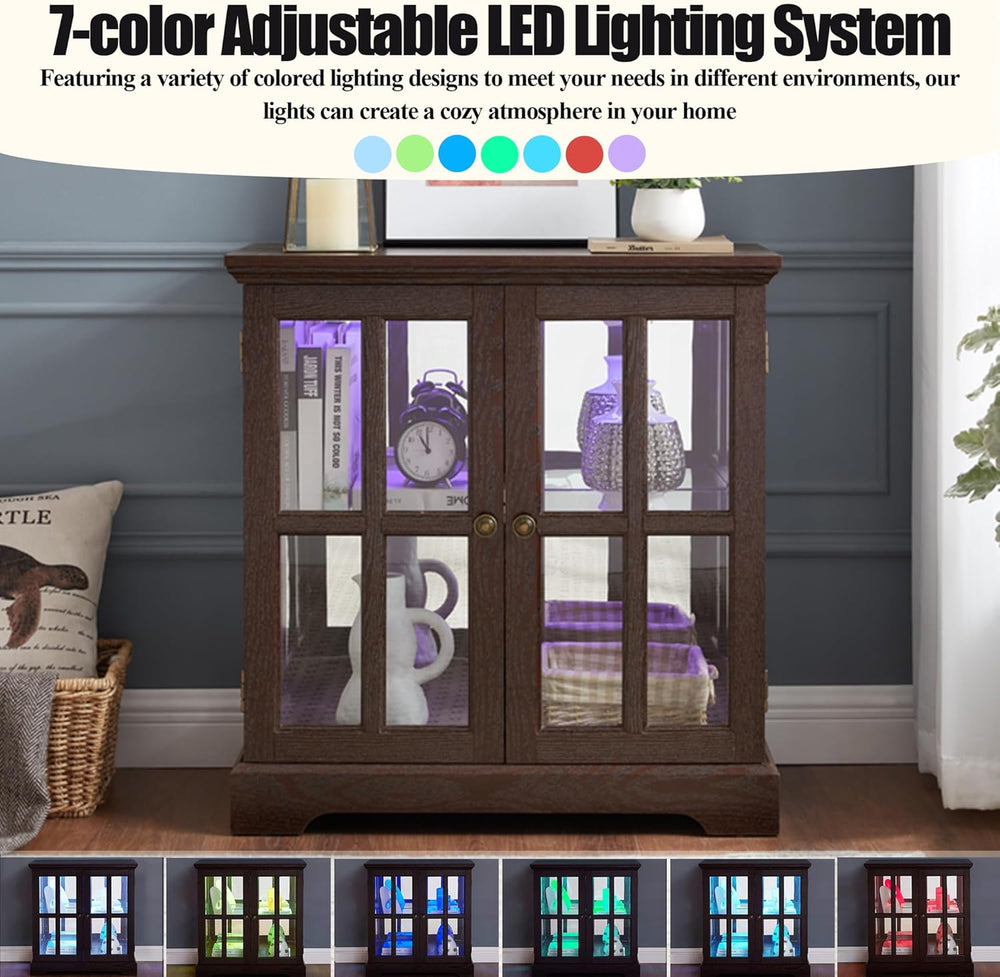 2 Door Curio Display Cabinet with LED Light & Adjustable Shelves, 30"...