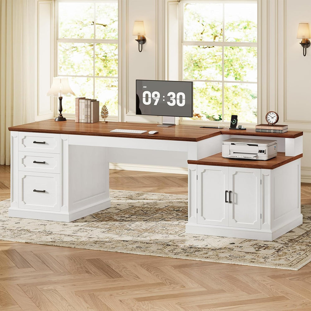 SEDETA Farmhouse 70.9" Executive Desk, Home Office Desk with File Drawer...