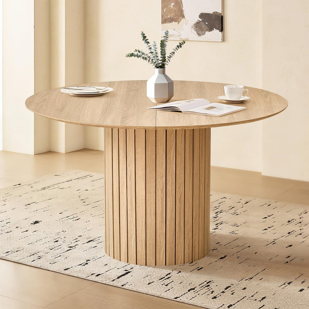 47" Modern Round Dining Table for 4 with Heavy Base, Natural | Farmhouse...