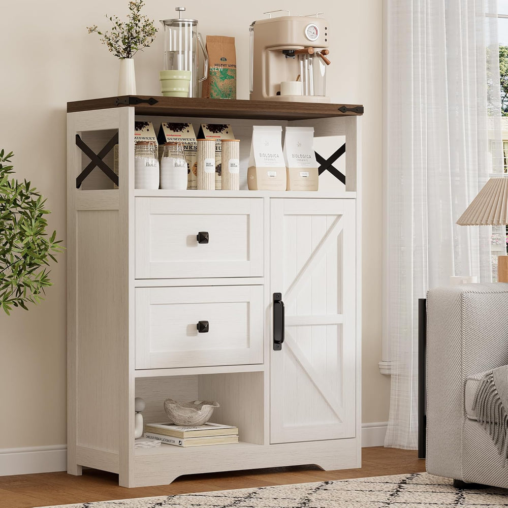 Vabches Farmhouse Buffet Sideboard Cabinet with 2 Drawers and Open Shelf, 27....