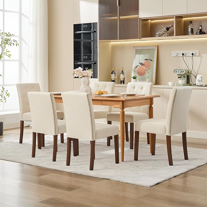 Upholstered Dining Chairs Set of 6, Button Tufted Parsons Chairs with Wood Le...