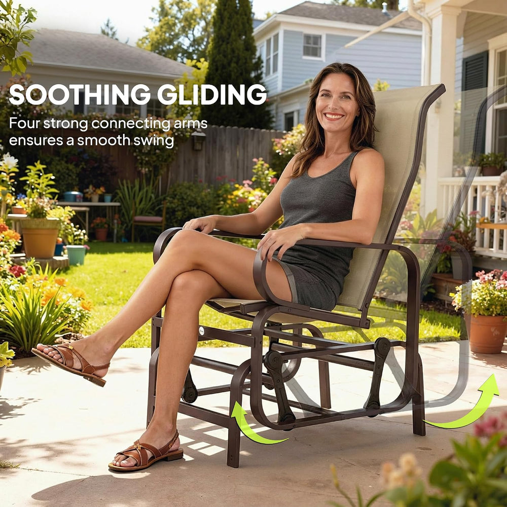 Outsunny Outdoor Glider Chair Set of 2, Smooth Gliding Mechanism, Khaki | Gli...