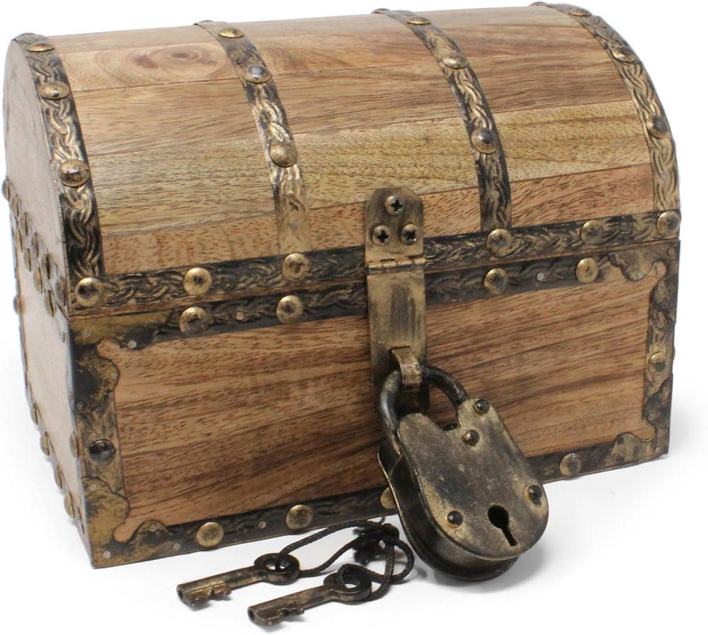 Nautical Cove Antiqued Finished Wood Treasure Chest with Decorative Rivets an...