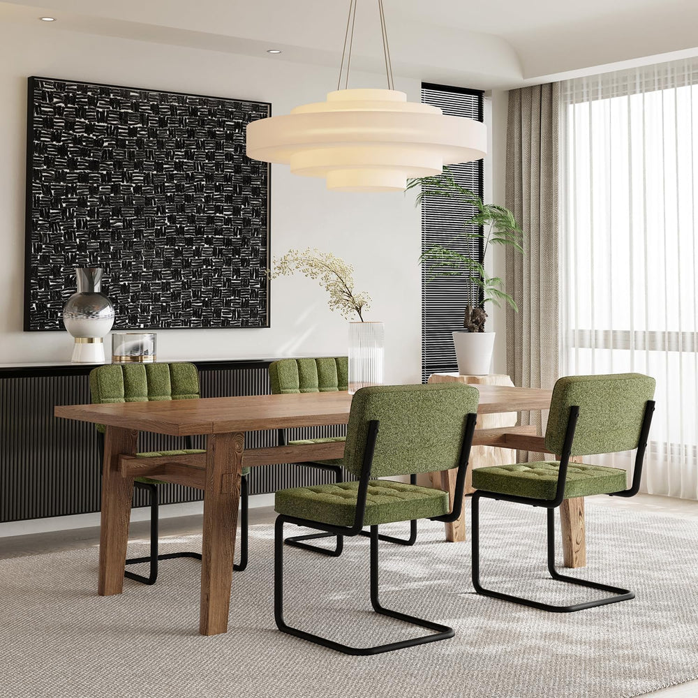 Mid-Century Modern Dining Chairs Set of 2 with Metal Legs, Green | Upholstere...