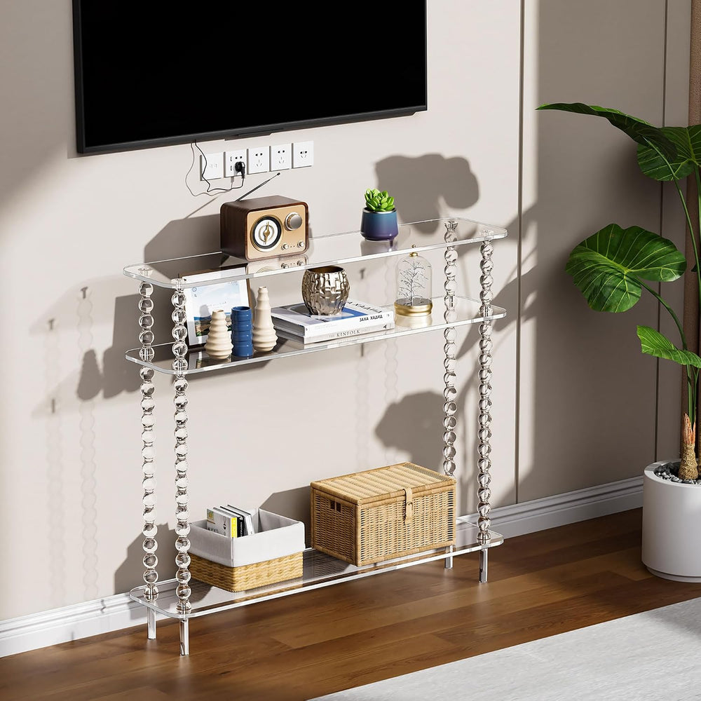 Acrylic Console Table Narrow, 3 Tier Long Entryway Table with Storage, Mid-Ce...