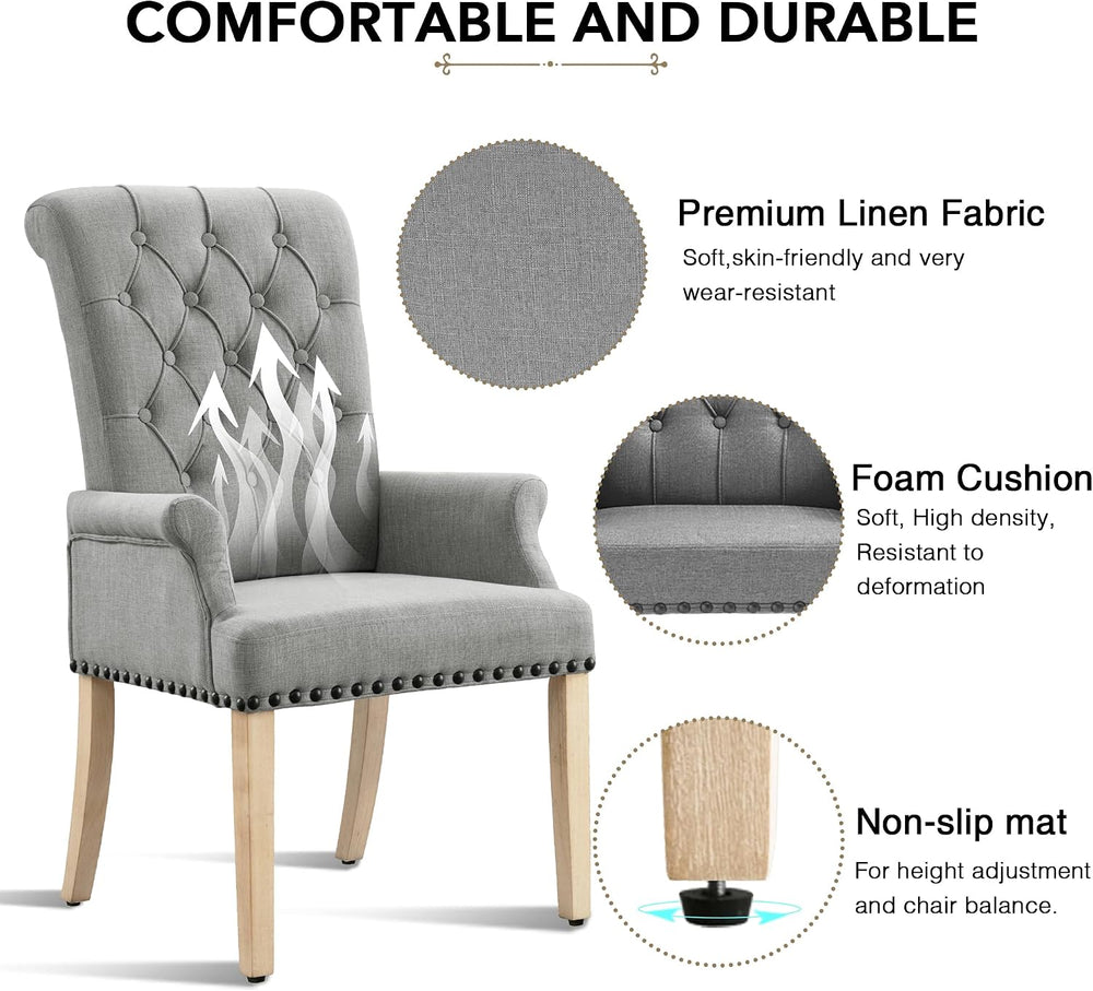 LOULENS Fabric Dining Chair, Modern Upholstered Armchair with Nailheads Trim ...