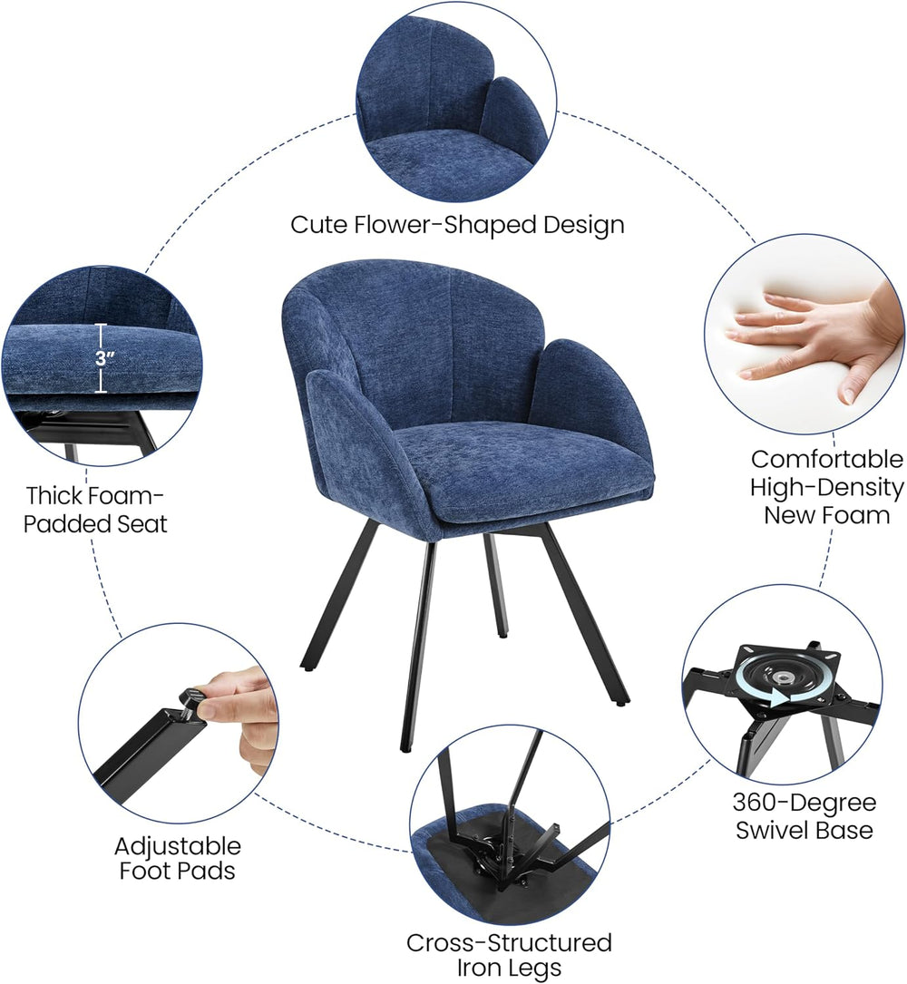 Yaheetech Swivel Accent Chair, Vanity Chair no Wheels, Blue | Chenille Desk C...