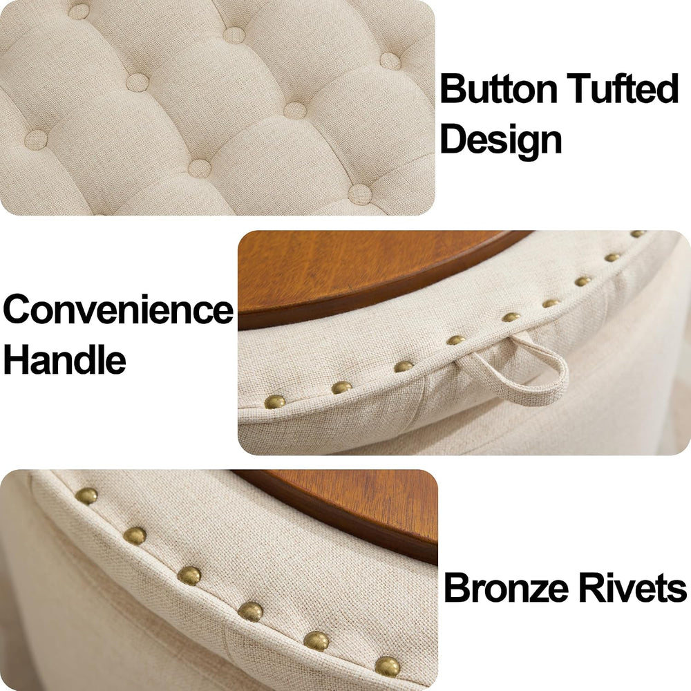 30'' Round Ottoman Coffee Table with Storage, Upholstered Tufted Otto...