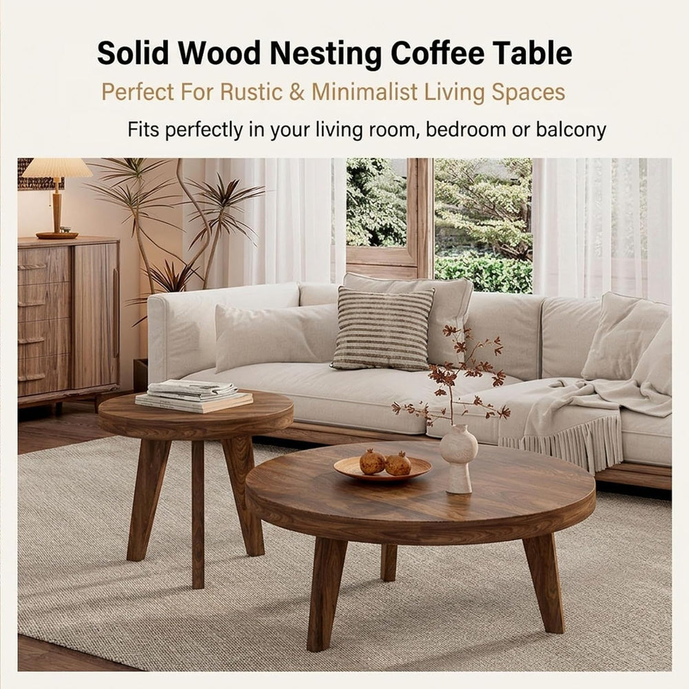 Round Modern Nesting Coffee Table Set Living Room Solid Wood Center Table | M...