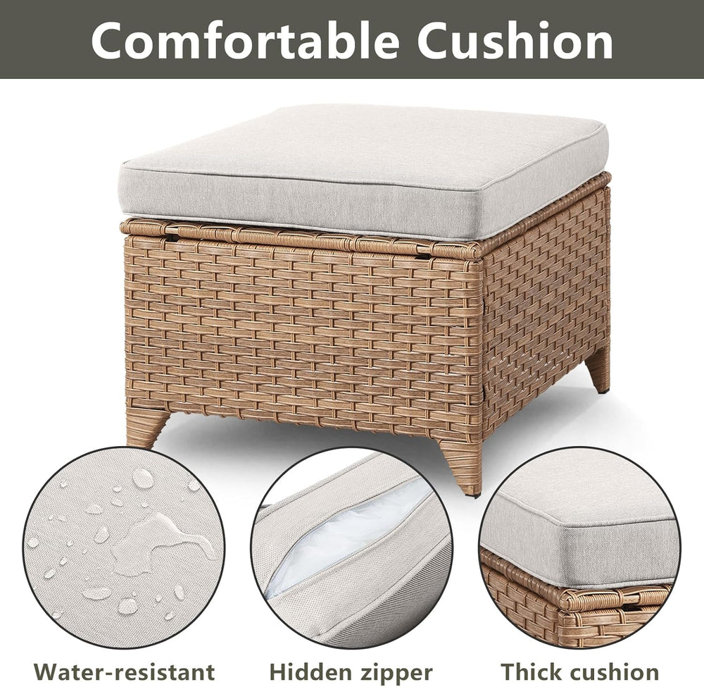 Rilyson Luxury Outdoor Wicker Patio Ottomans Set of 2, 250 lbs Capacity Ratta...