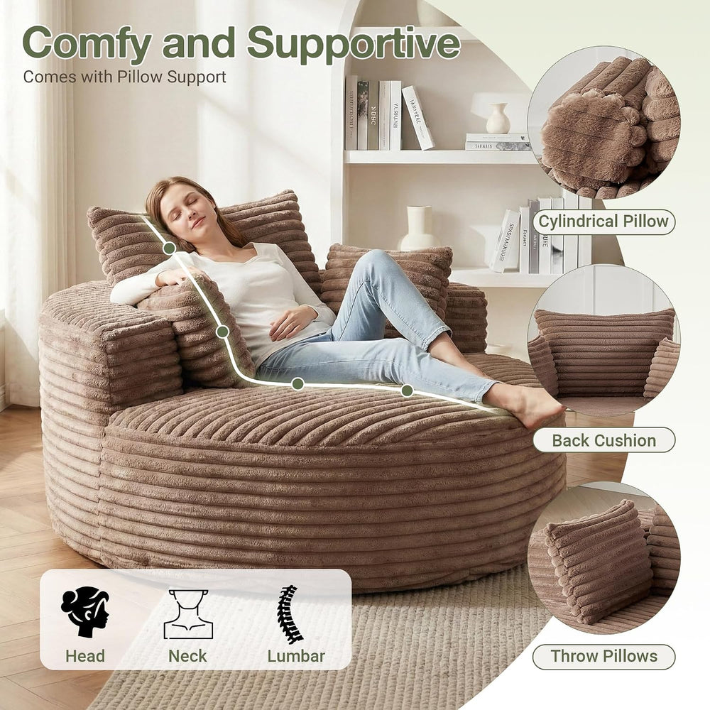 55''Oversized Round Chair Lounge Chaise Indoor, Modern Upholstered Co...