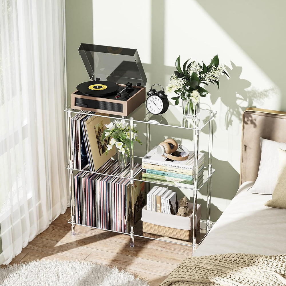 Clear Acrylic Record Player Stand with Vinyl Storage, 31.5" L x 11.8&quo...