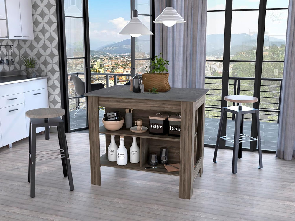 Kitchen Island with Three Concealed Shelves and Multicolor Design | Three con...