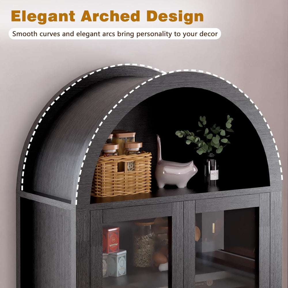 71" Fluted Arched Glass Door Cabinet, Tall Display Cabinet with Adjustab...