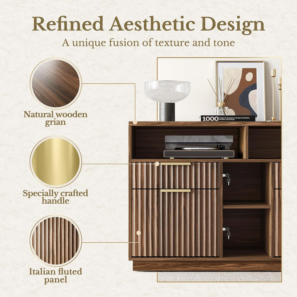 4 Drawer Fluted File Cabinet with Lock for Home Office | Wood Lateral Filing ...