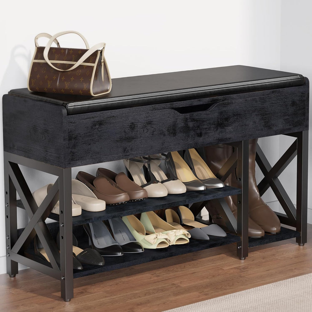 Shoe Bench, Lift Top Shoe Storage Bench, Adjustable Shelf Entryway Bench with...