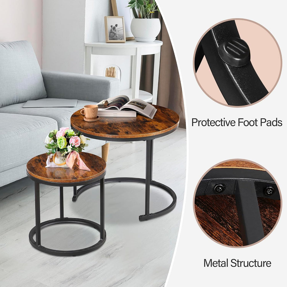 ZENY Nesting Coffee Table Set of 2, 23.6inch Round Coffee Table Wood Grain To...