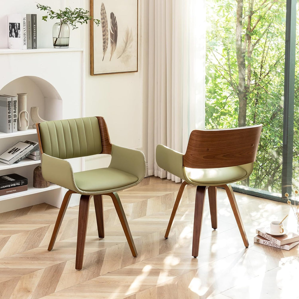 LUNLING Swivel Accent Faux Leather Dining Chairs Set of 2 Mid Century Modern ...