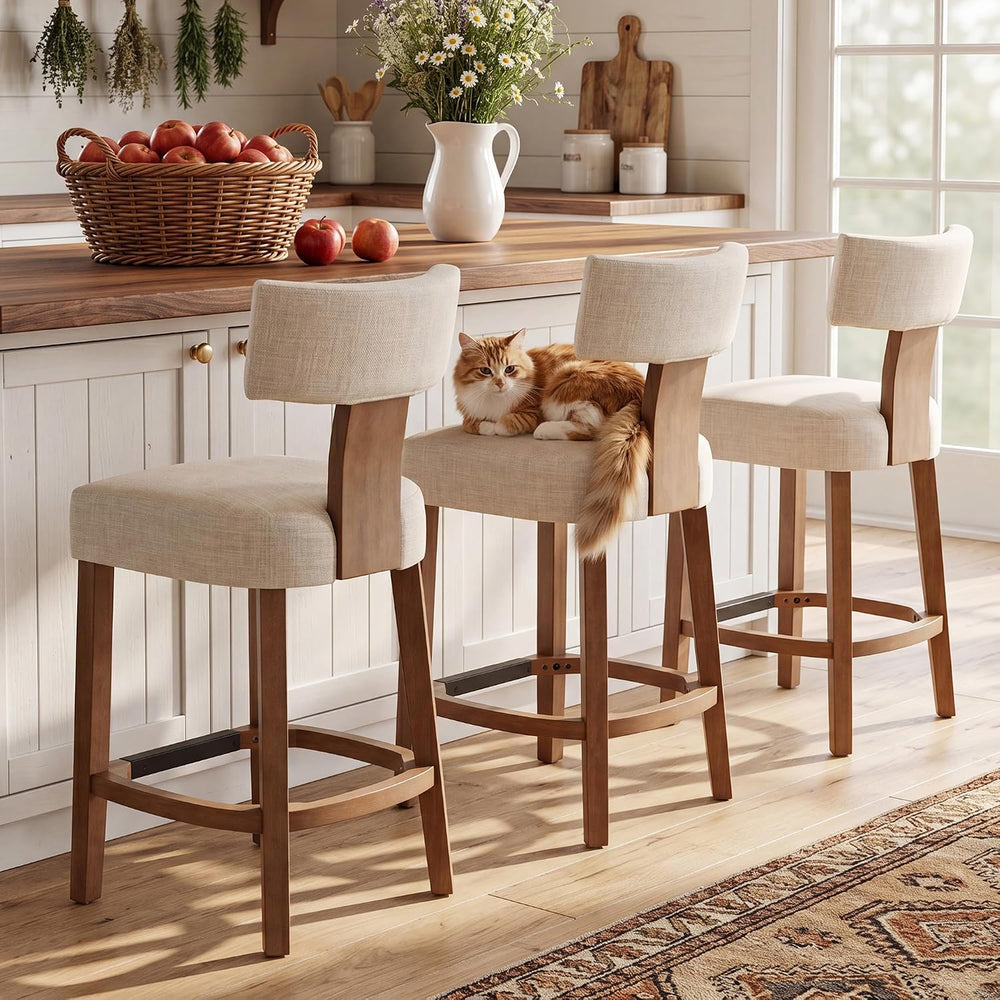 Farmhouse Bar Stools Set of 2, 26" Linen Upholstered Counter Height Bars...