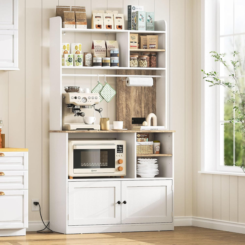71" Kitchen Pantry Storage Cabinet, Microwave Stand with Storage & B...