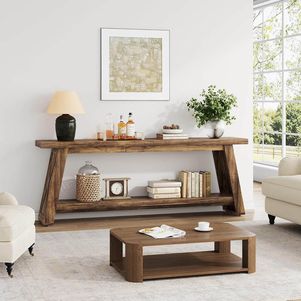 70.87" Extra Long Console Table, Narrow Sofa Table Behind Couch | 2-Tier...