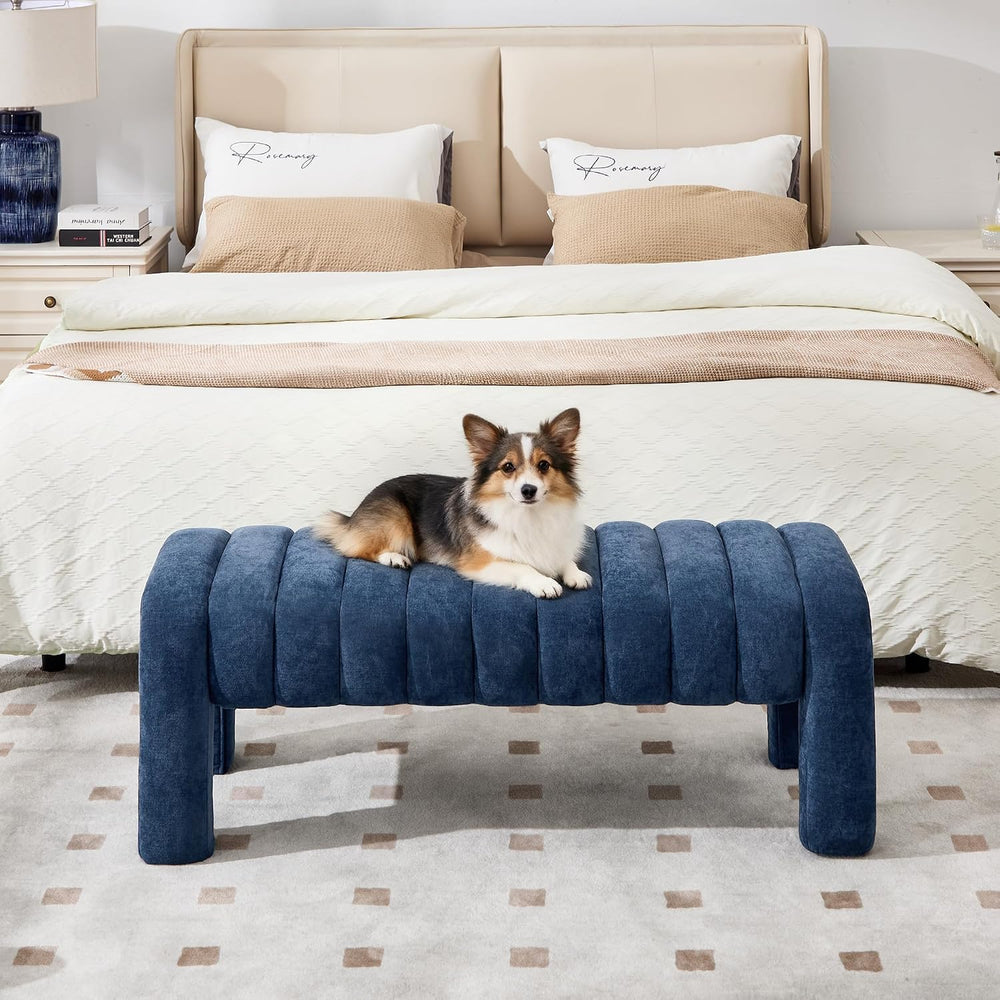 43’’ Bedroom Bench, Upholstered End of Bed Bench with Solid Wood Legs, Modern...