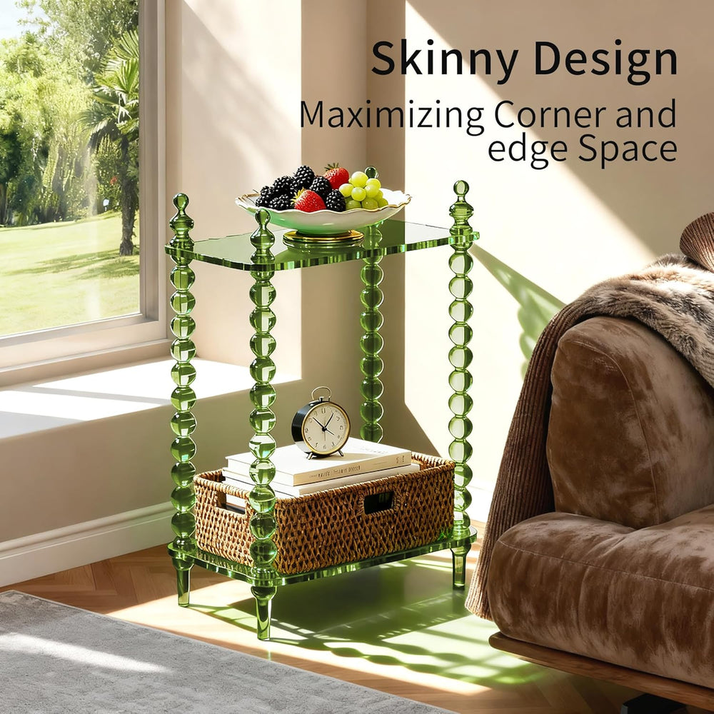 Acrylic Side Table 2-Tier, Clear Nightstand with Storage, Narrow Bedside End ...