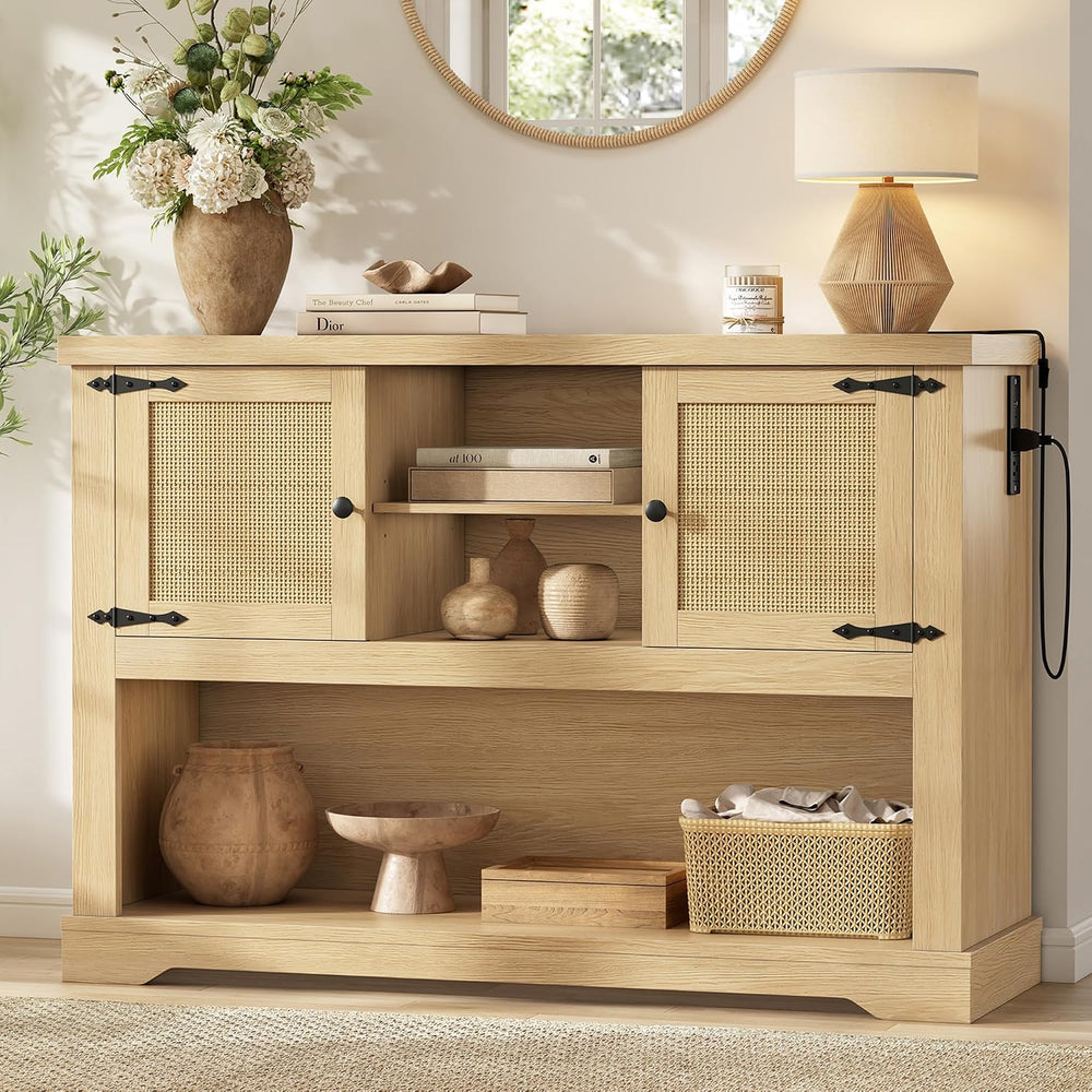LIKIMIO 47" Entryway Table with Power Outlets, Console Table with Storag...