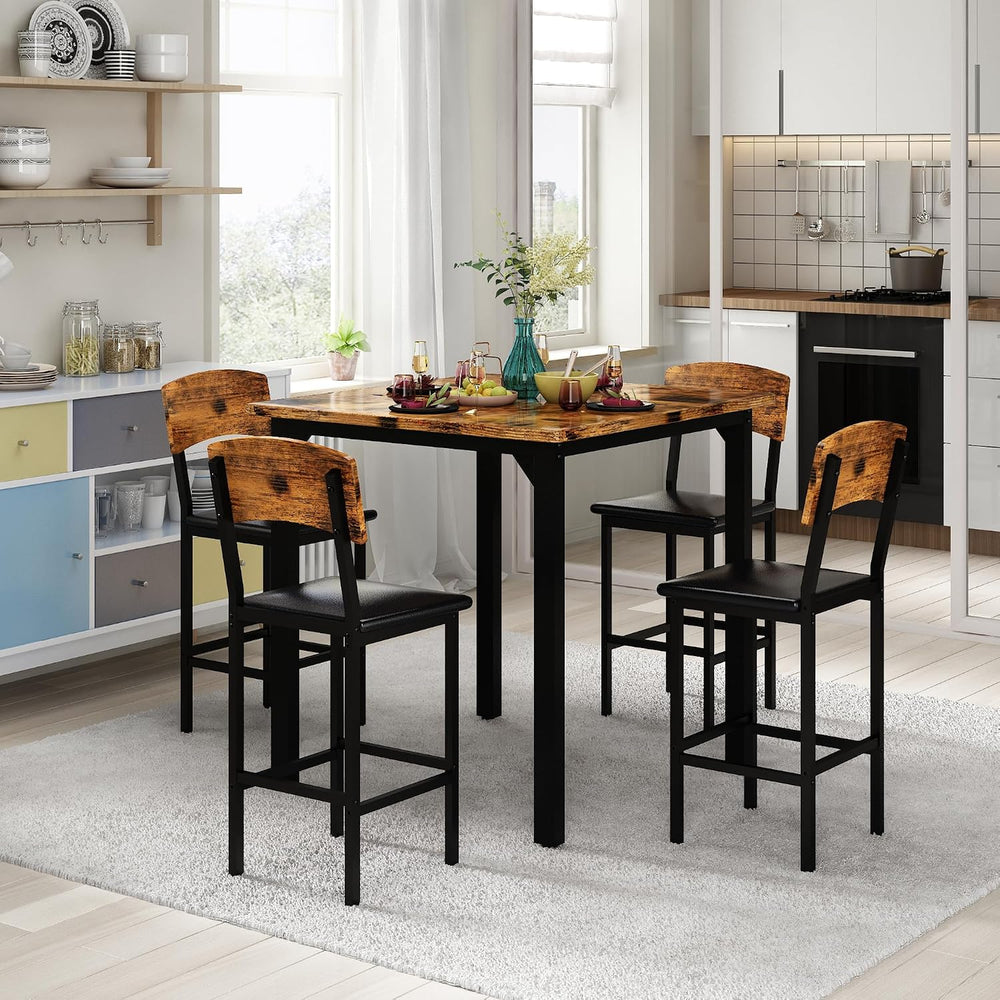 AWQM 5-Piece Dining Table Set, Kitchen Table Set for 4 (Walnut) | Counter Hei...
